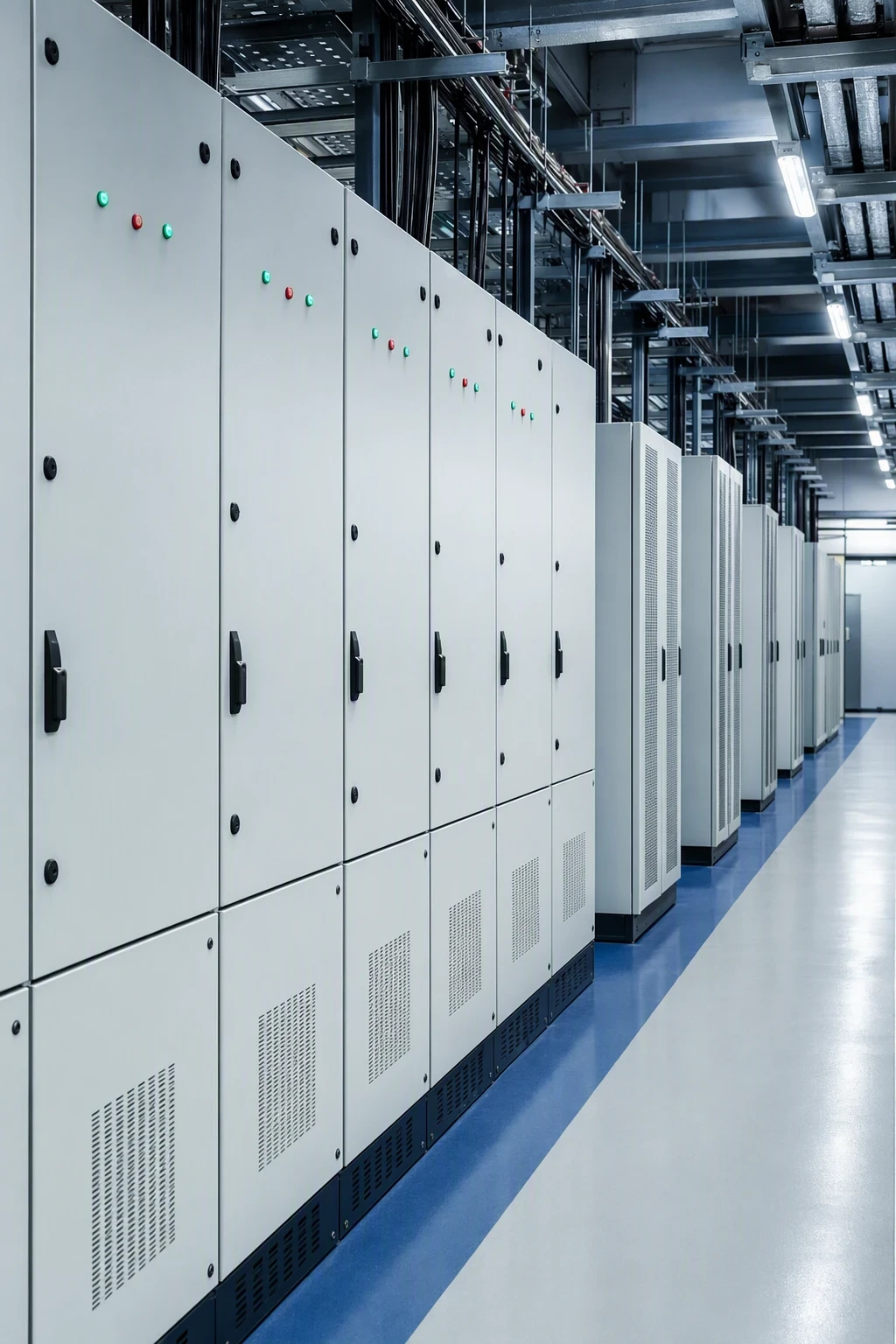 Utility corridor with power communication cabinets