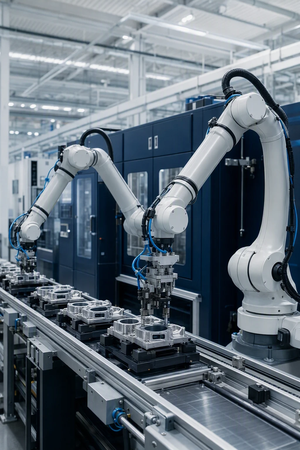Machine vision inspection station above a conveyor in a clean factory hall
