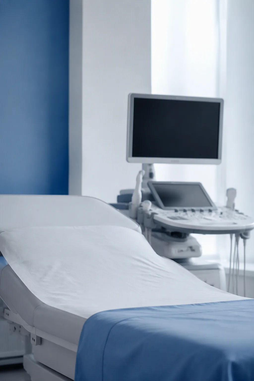 Quiet medical examination room with patient monitor equipment